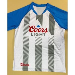 Coors Light Soccer Jersey Shirt Men's Large White Grey Blue Raglan Promo